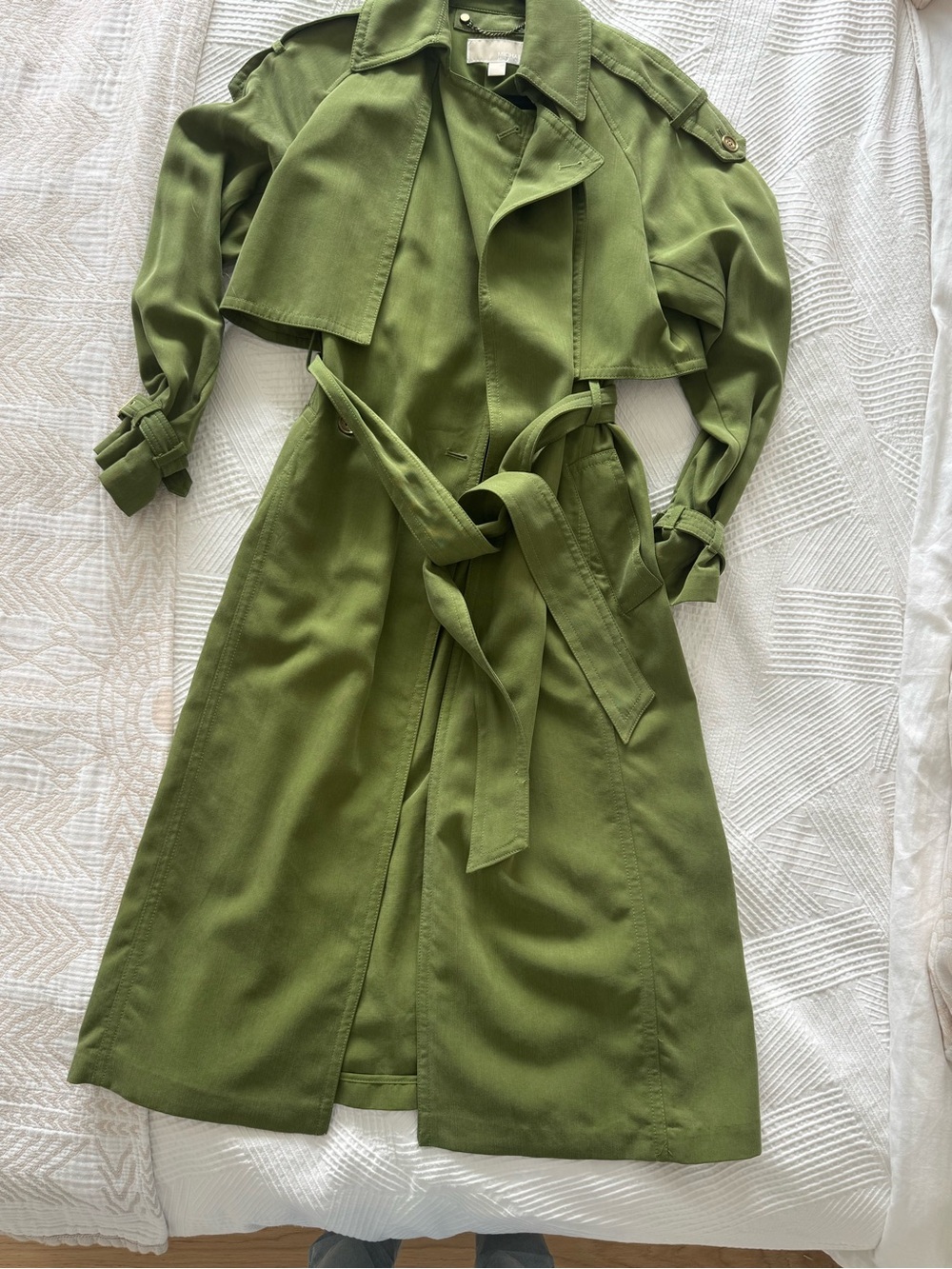 Michael Kors Olive Green Lyocell Trench Coat | Excellent Condition, XS